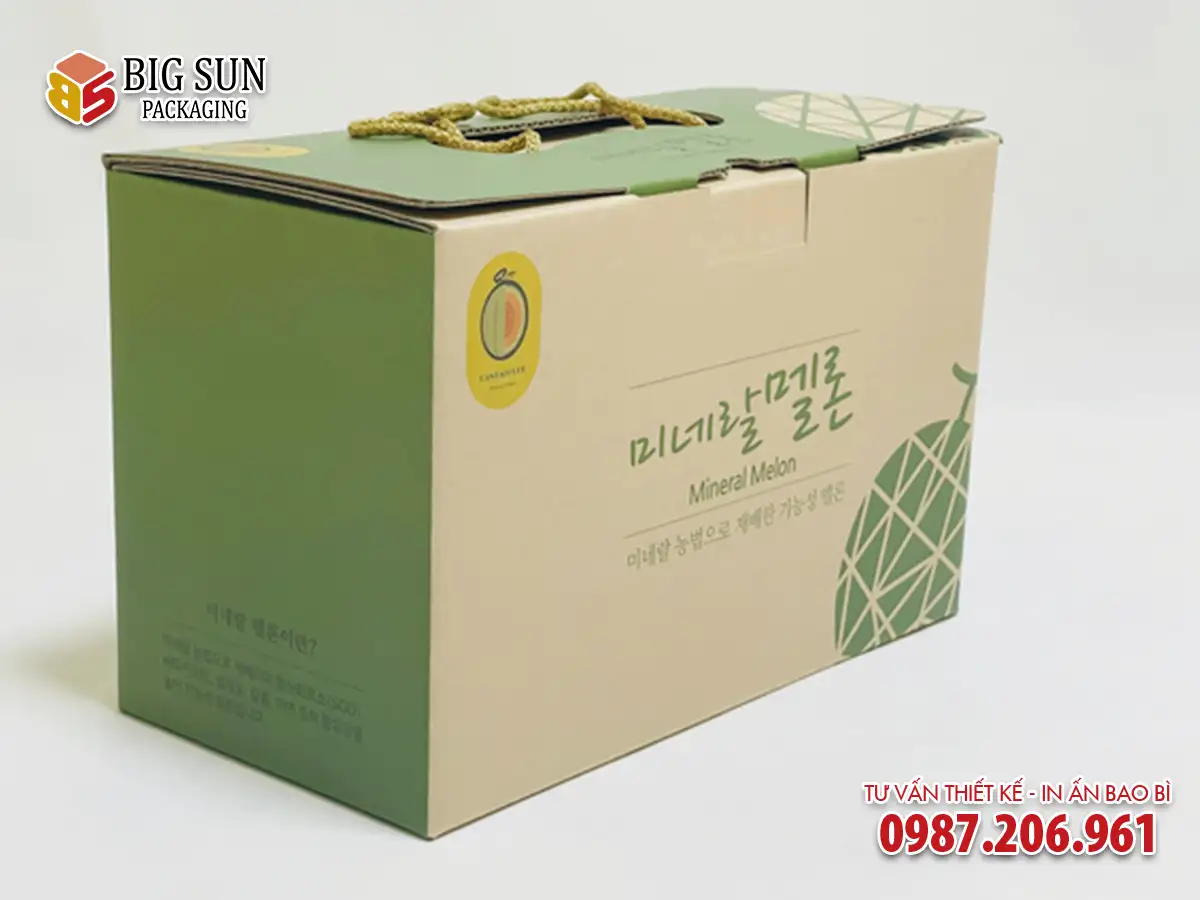 In thùng carton đựng dưa lưới có quai xách