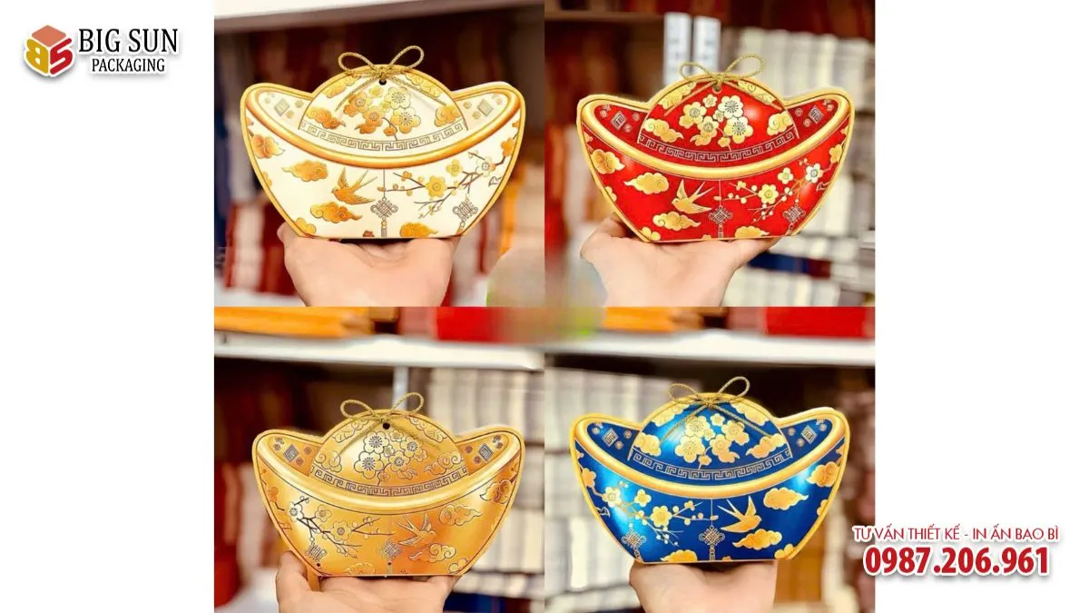 Hộp đựng Bánh kẹo hình thỏi vàng