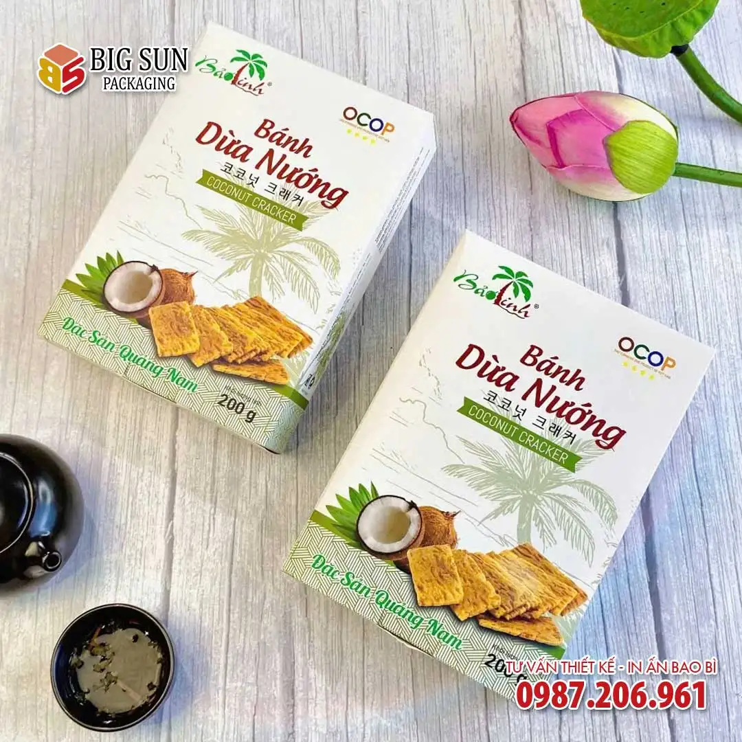 In hộp đựng bánh dừa nướng Bảo Linh