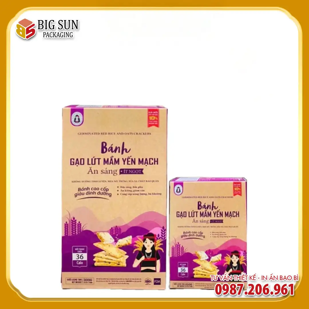 In hộp đựng bánh gạo lứt