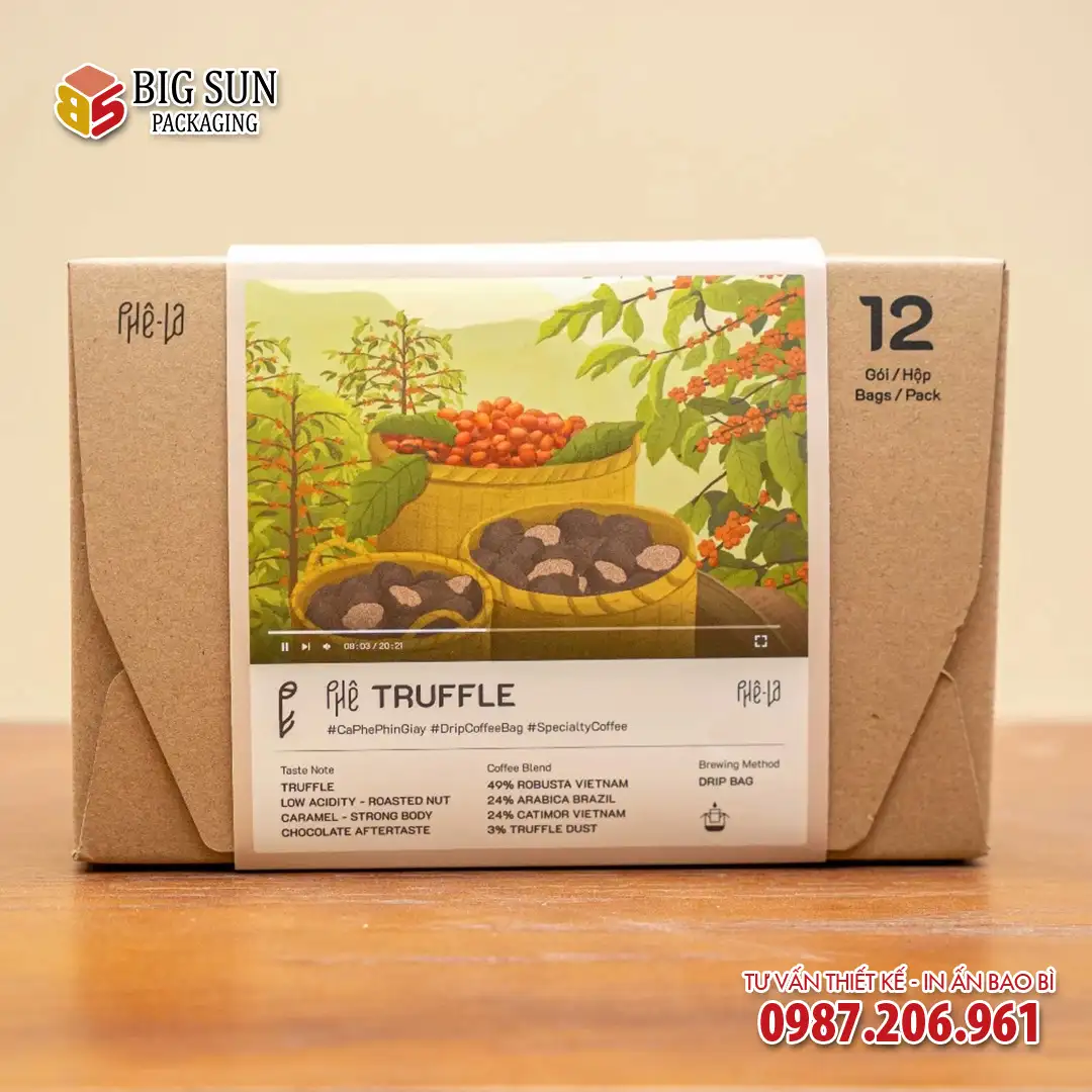 In hộp giấy đựng cà phê Phê La