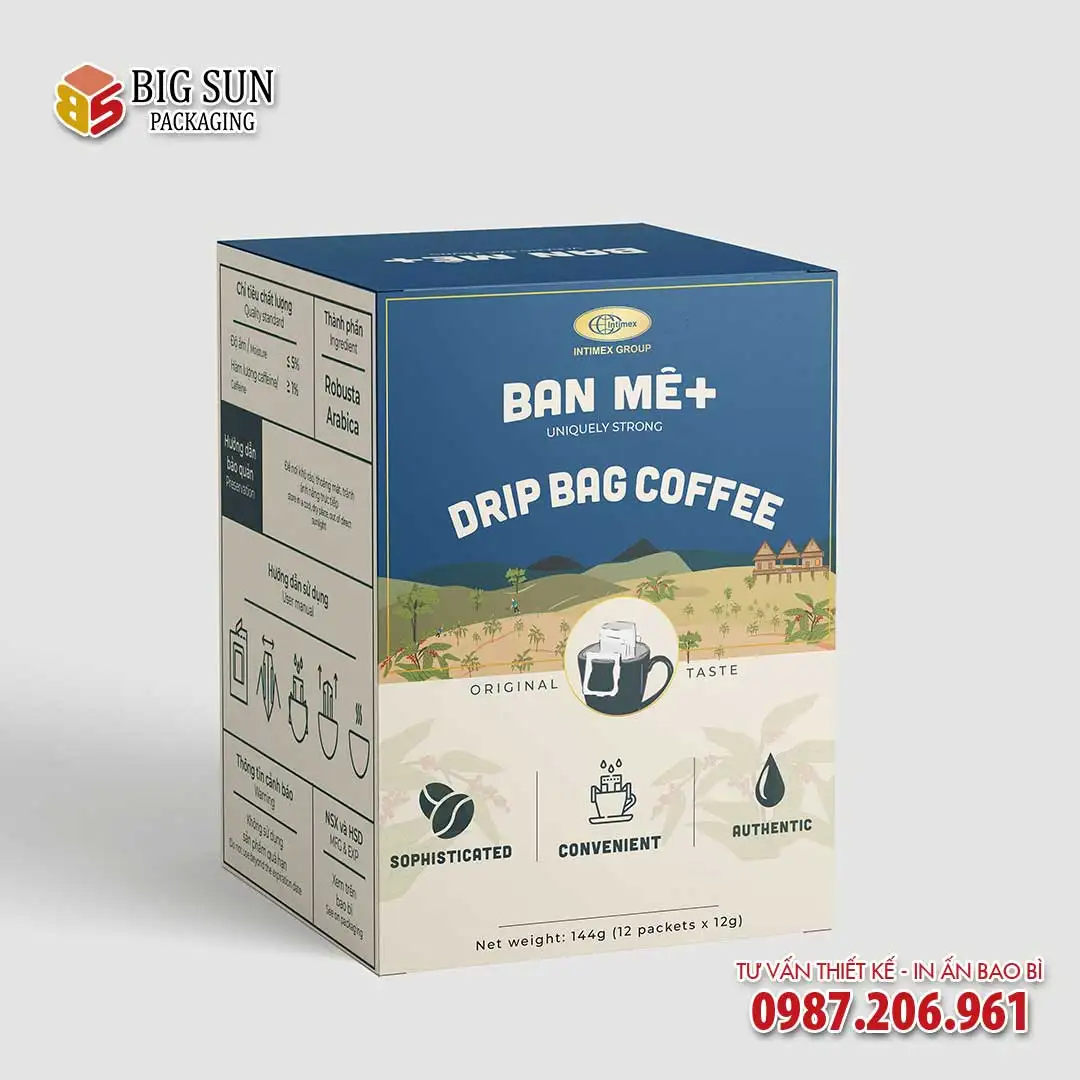 In hộp giấy đựng cà phê túi lọc Ban Mê