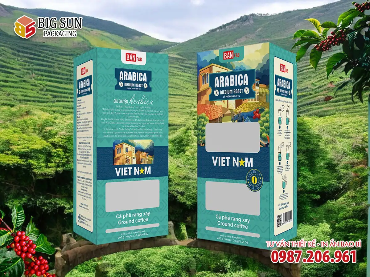 In hộp giấy đựng cà phê chồn Bản F&B