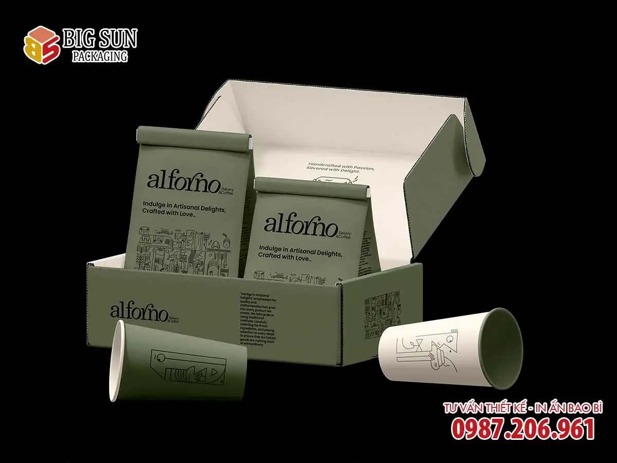 Bộ vỏ hộp giấy đựng cà phê Alforno