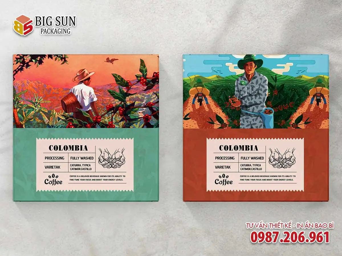 In hộp giấy đựng cà phê Colombia